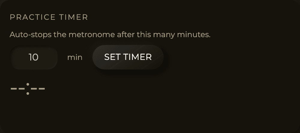 The practice timer: a minutes input with Set Timer and Clear controls